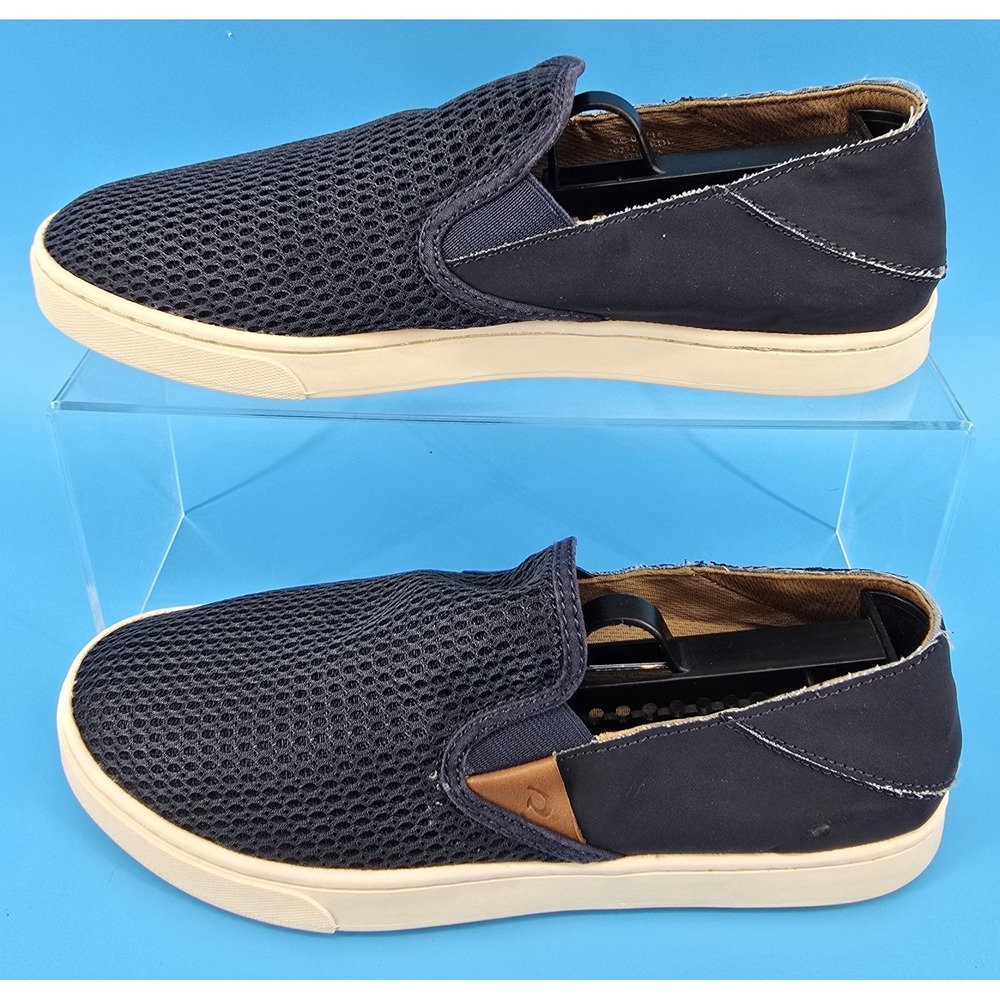 OluKai Women's Dede Pehuea Navy Blue Slip On Loafers Sz 9 Drop Heel Island Shoes